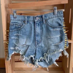 Unif Jean shorts - gold spike detail